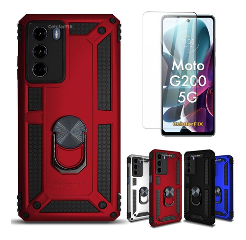 Funda P/ Moto G200 5g, Uso Rudo C/ Anillo Sujetador + Mica