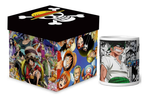 One Piece Taza Anime Con Caja De Madera Para Regalo 