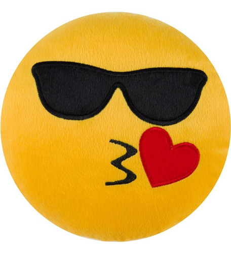 Almofada Bordada De Pelúcia Emoji/tamanho: 45 Cm X 45 Cm Cor Várias Desenho Do Tecido Óculos Beijinho