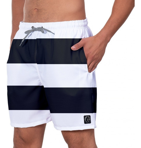 Short Praia Masculino W2 Listrado Preto E Branco Academia