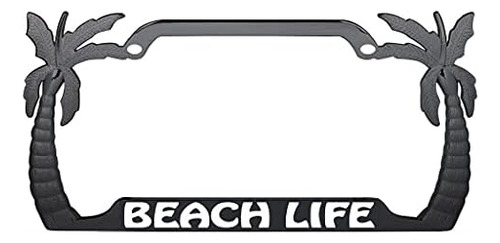 Beach Life Palm Tree Design Black Metal Auto License Pl...