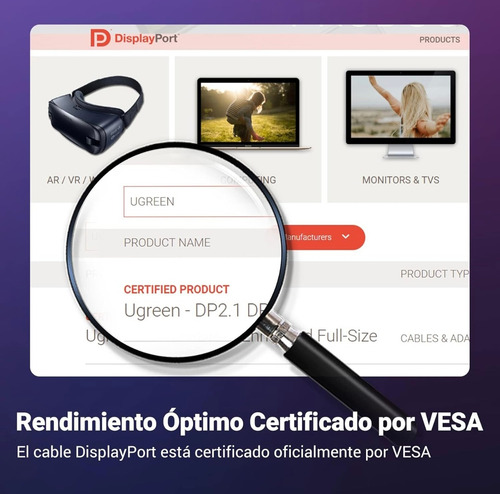 Cable Displayport 2.1 16k 80gbps, Con Certificación Vesa Hdr