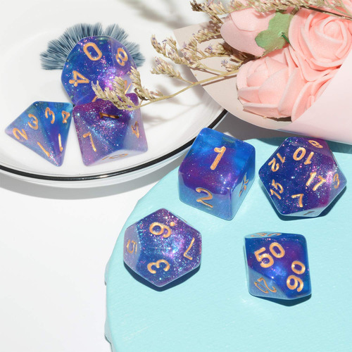 Dados Dnd Galaxy Anduin 7 Piezas Brillo Púrpura Azul