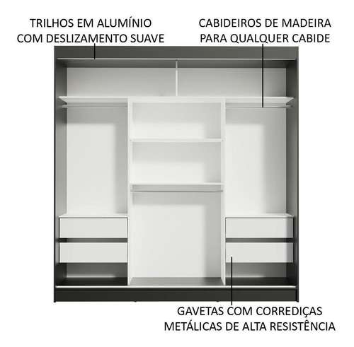 Guarda-roupa Casal Madesa Reno 3 Portas Correr Com Espelho