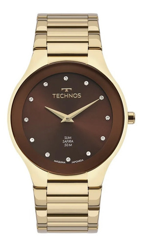 Relógio Technos Feminino Slim Dourado - Gl22ab/1m Bisel Marrom Fundo Marrom