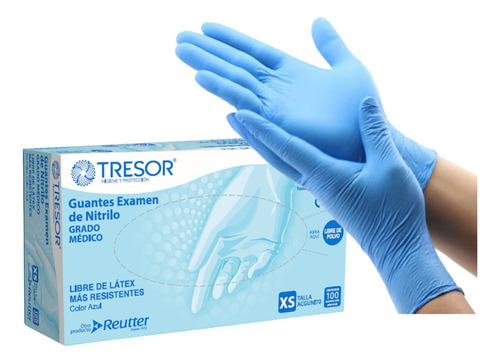 Guantes De Nitrilo Tresor Talla Xs Azul Caja X 100 Unid.