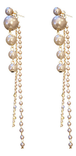 Pendientes Arete Con Borlas Largas Y Perlas Con Tachuelas De