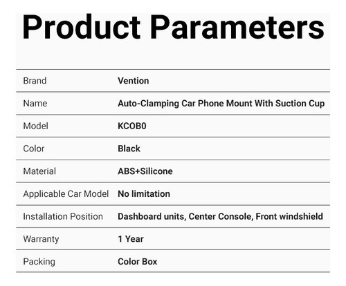 Soporte De Smartphone Para Coche Vention/ Negro