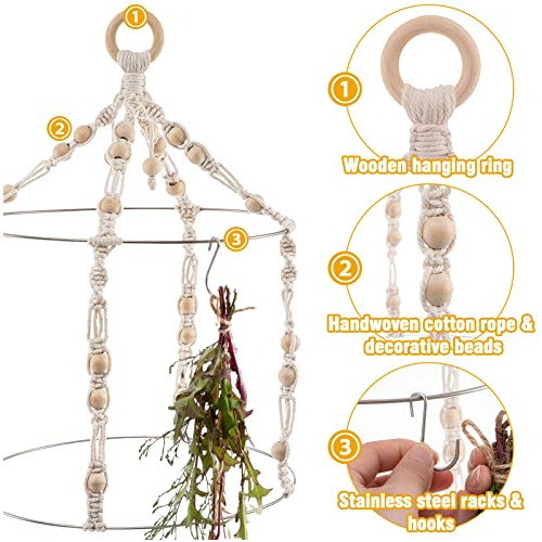 Percha De Secado De Hierbas Boho Doble Macramé 15 Ganc...