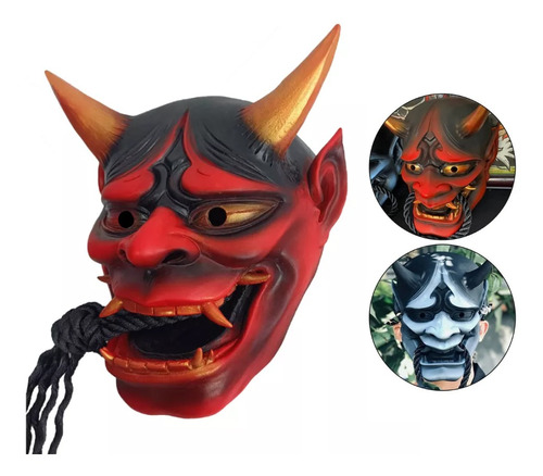 Oh Kabuki Demon Oni Samurai Mascarilla Completa Rojo Negro A