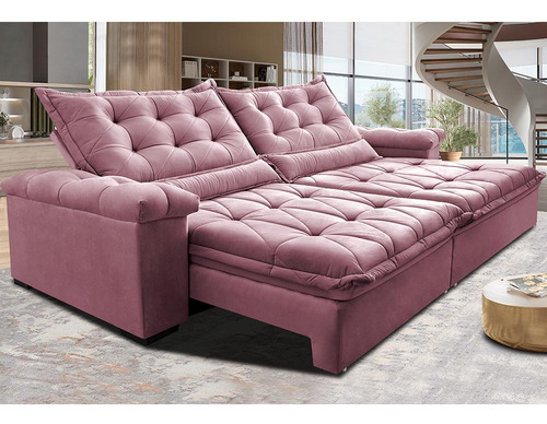 Sofá Retrátil 2,75m Cama Inbox Big Fresh. Com Softgel d40 Cor Rose