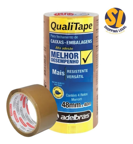 Imagem 1 de 6 de Kit 4 Fitas P/ Empacotamento Marrom 48mmx40m - Adelbras