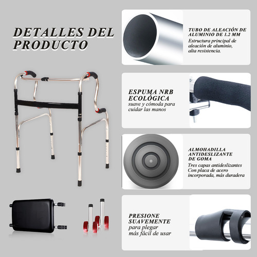 Andadera Acero Inoxidable Multifuncional Con Asiento Rueda