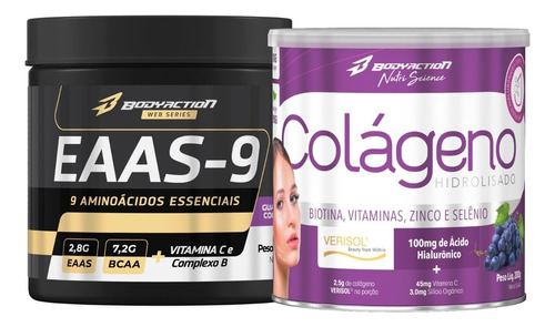 Eaas-9 225g + Colágeno Hidrolisado Tipo 1 200g Bodyaction Sabor Uva