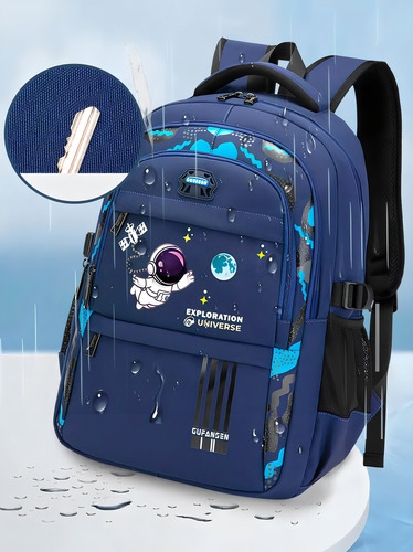 Mochila escolar para niños y adolescentes, escuela primaria, color negro, diseño grande de tela de poliéster