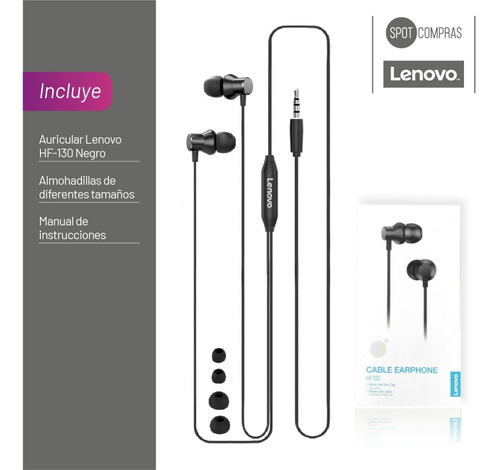 Imagen 8 de 10 de Auricular In-ear Con Cable Lenovo Hf130