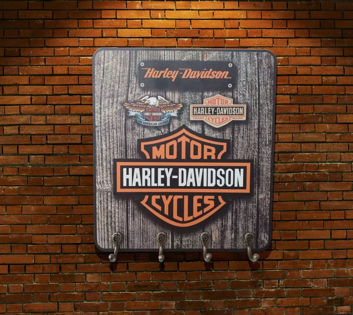 Quadro decorativo desenho moto Harley Davison bege