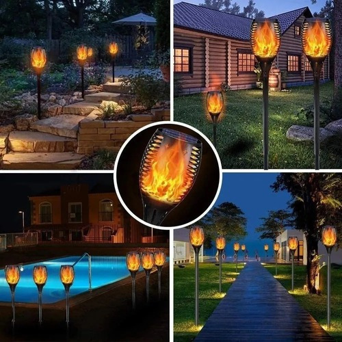 4pc Lámpara Solar Led Antorcha Camino Jardín Luz Solar