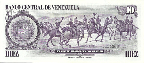 Billete 10 Bolívares. Enero 29 1980. Serial A-8. Venezuela