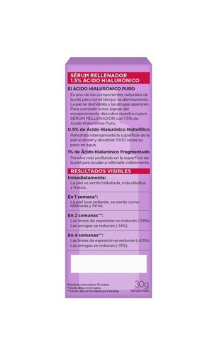 Imagen 2 de 3 de Serum L'Oréal Paris Revitalift Ácido Hialurónico sérum rellenador día/noche de 30mL