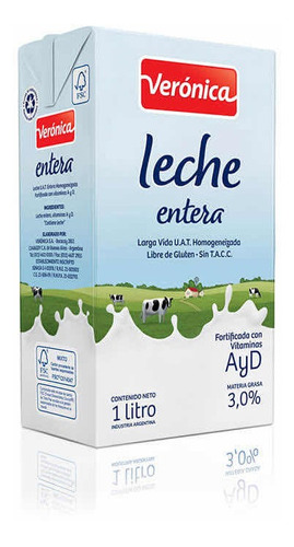 Leche Entera Verónica X 1 L Pack X 12 U