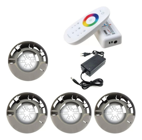Kit 4 Led Luxpool Inox 9w Rgb + Comando Plus Sodramar