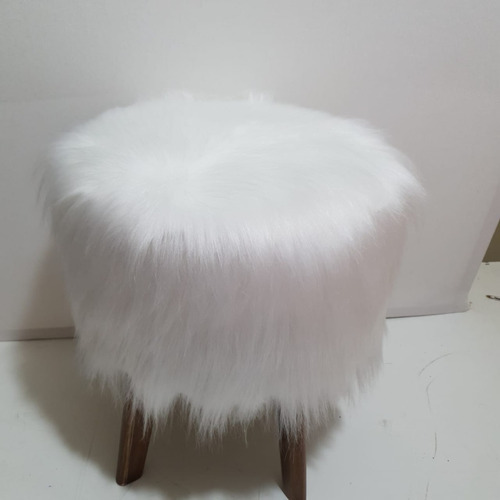 Puff De Pelucia Branco Pelo Alto