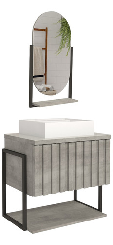 Gabinete Para Banheiro Frise 60cm Sobrepor Com Espelho Ori