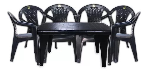 Combo 6 Sillas Ancona 1 Mesa Reforzada Mascardi Negro