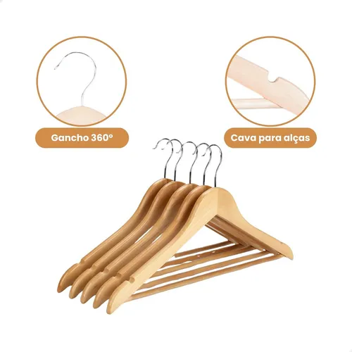 Cabide De Madeira Roupa Calça Marfim Adulto Kit 20 Unidades Kontuz