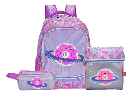 Mochila Lonchera Lapicera Dona Planeta Primaria Wilys