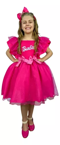 Vestido Barbie Pink Babado Princesa Belli Temático - Fabuloso Ateliê