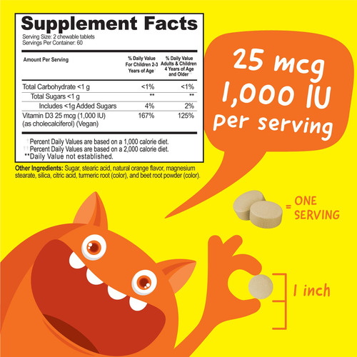 Vitaworks Vitamina D Para Niños 1000 Ui Masticable 120 Tab