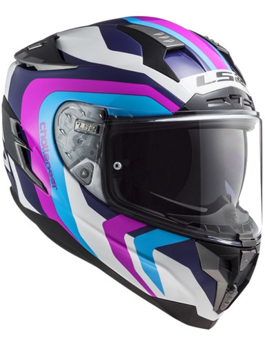 Casco Para Moto Galactica Blanco Azul Rosado