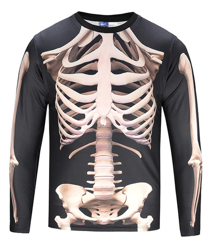 Stretchy Bone Print Fun Long Sleeve T Shirt