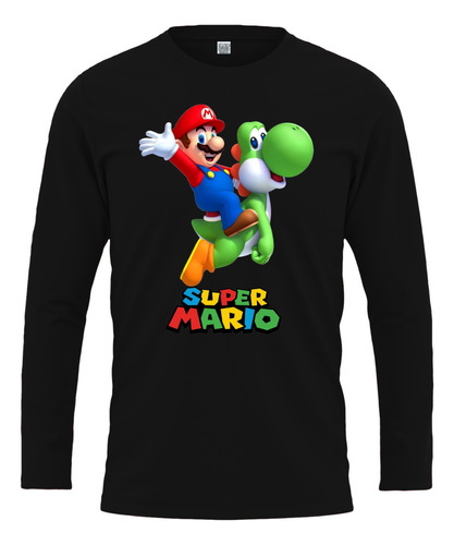 Remera Super Mario Bros Mangas Largas Algodón