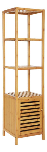 Mueble Organizador Para Baño Badecor, Madera De Bambú, Excelente Calidad, 5 Estantes Con Puerta - Alto 140cm