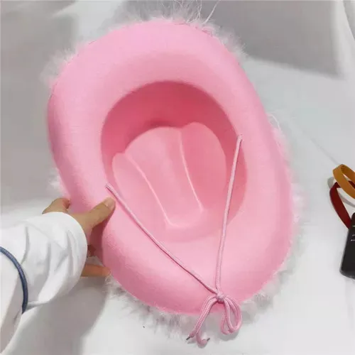 Sombrero Cowboy Rosa Tiara Plumas Disfraz Barbie Vaquera