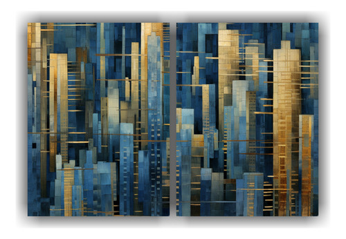 40x20cm Cuadro Digital De Ciudad En 3d Con Píxeles Flores