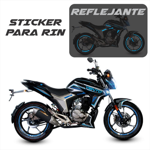 Kit Stickers Rin  Reflejantes Vento Storm 250 Azul  + Regalo