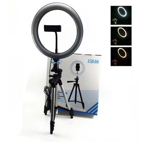 Aro Luz Led 26cm Calido/frio/mixto Con Tripode 3120