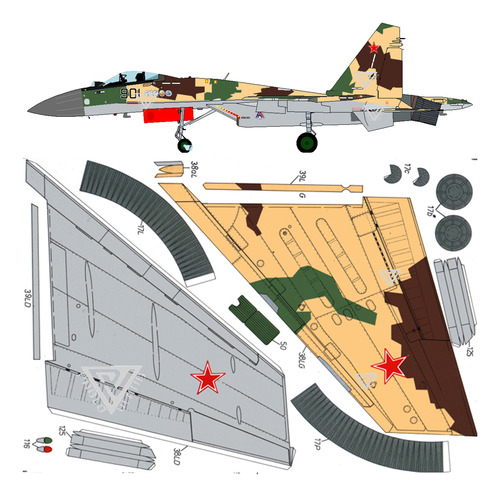Sukhoi Su-35 Escala 1:33 Papercraft Full Color Envio X Mail