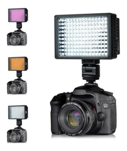 Imagen 3 de 4 de Foco Led 160 Luces Flash Cámara Videograbadora Con 2 Filtros