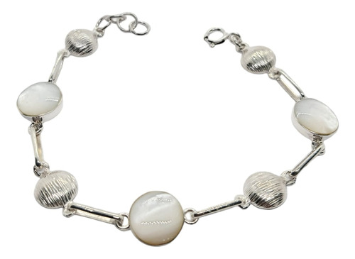 Pulsera Con Piedra Nácar Redonda Plata Nacional 950