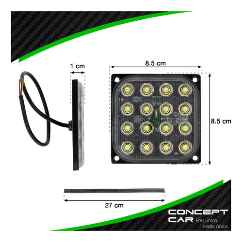 2 Codigo Estrobo Hiper Led Cuadrado Base Metal Universal 12f