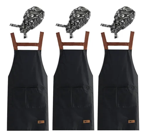 L 3 Mandiles Chef+3 Gorros Chef Para Meseros Barbería