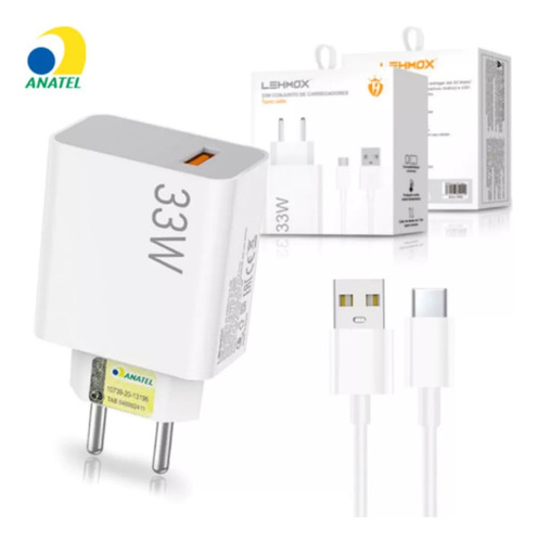 Carregador Para Xiaomi 33w Redmi Note 8 9 10 11 Poco M3 X3 Cor Branco
