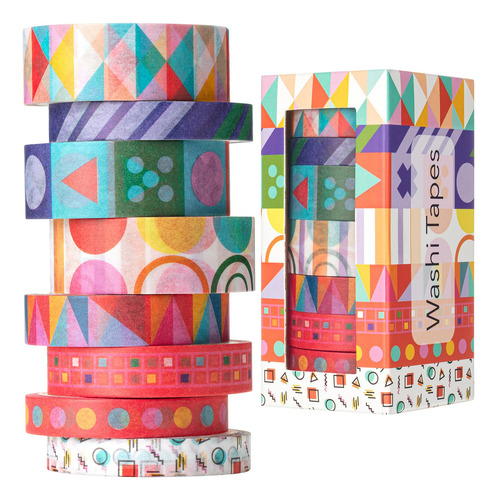 Juego De Cintas Washi, 8 Rollos, Laberinto Geo Decorativo