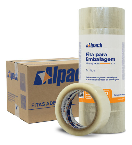 36 Rolos De Fitas Acrílica Transparente 45mmx100m Tipo Durex Lisa