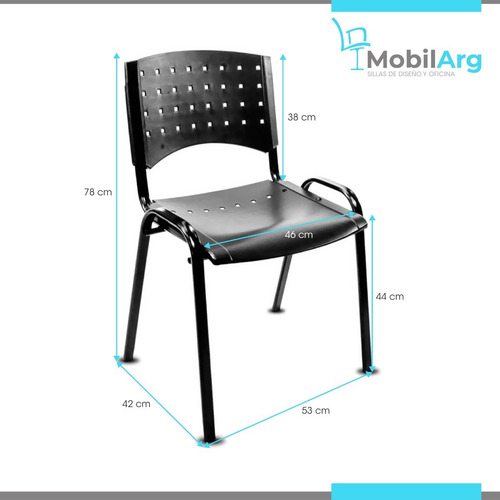 Silla Apilable Plástica Fija De Oficina Sala De Espera Iglesias Consultorios Acero Y Plastico Reforzado Color Negro